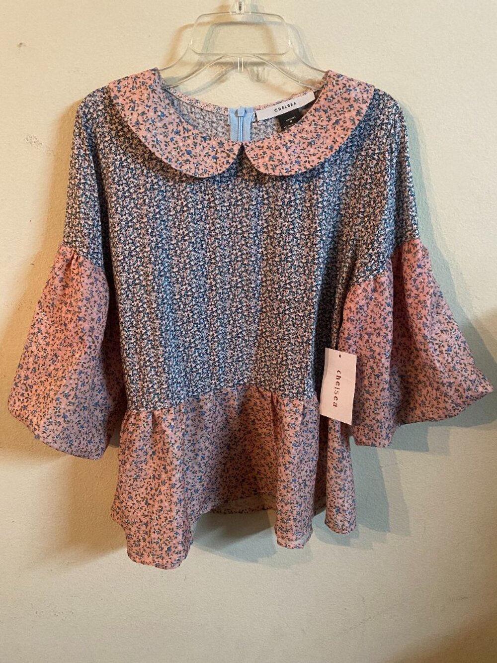 CHELSEA MEDIUM PEACH & BLUE FLORAL BABY COLLAR AIRFLOW TOP